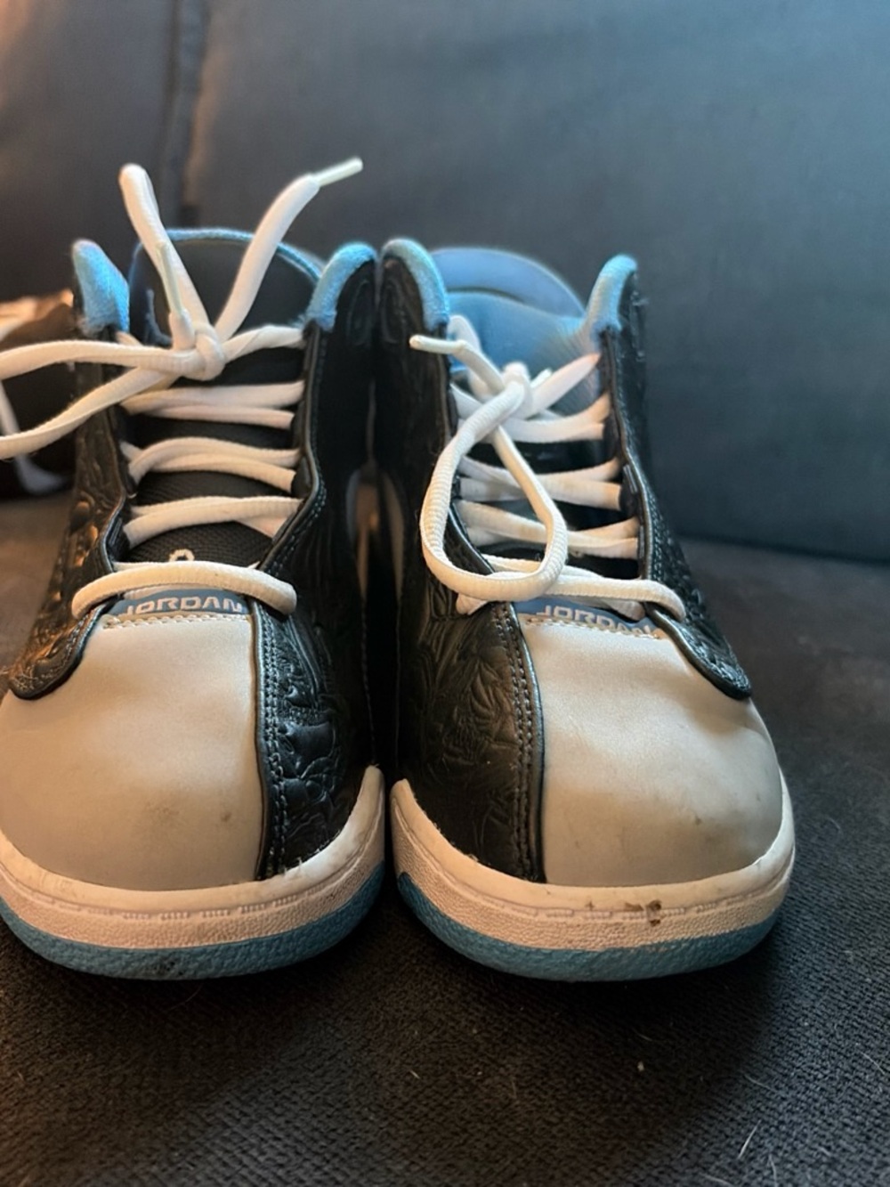 Jordan Kids Black and White Sneakers with Light Blue Soles